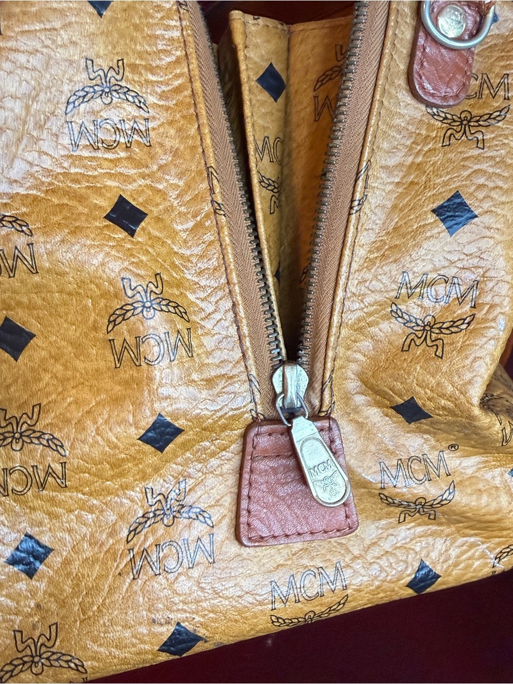 MCM Monogram Visetos Travel Duffle in Cognac Brown with Black Accents 35 - Picture 12 of 13